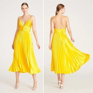 NWOT Amur Viv Mitered Pleating Dress in Yellow Tang Size 00 NWOT